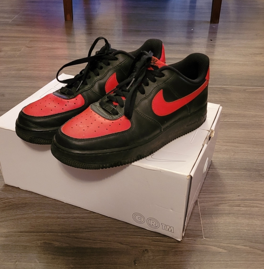 Nike By You Red And Black All Leather Air Force Ones
